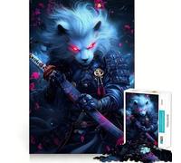 Lion Samurai with Glowing Red Eyes Animal Hard Jigsaw Puzzle for Adults 1000 Pieces Recall Boost Accurate Cut Real Challenge Home Art (38x52cm)