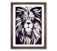 Lion Scandinavian Framed Print | A2 Walnut Framed Wall Art | Ready to Hang | Scandinavian Animal Picture | Living Room Bedroom Lounge Office