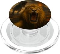Lion Selfie T-Rex Dinosaur Chase Funny Humor PopSockets PopGrip for MagSafe