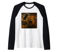 Lion Selfie T-Rex Dinosaur Chase Funny Humor Raglan Baseball Tee