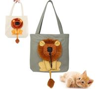 Lion Shaped Dog Bag, Cute Lion Shaped Pet Canvas Shoulder Bag, Portable Pet Canvas Backpack, Suitable for Small Dogs and Cats, Tote for Outdoor Travel Shopping Camping (Dark Gray, Large)