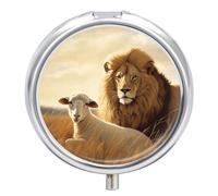 Lion Sheep Pill Box, 3 Compartment Small Pill Case Waterproof Travel Pill Organizer for Pocket Or Purse Portable Mini Medicine Tablet Vitamin Holder Pill Case