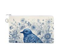 Lion Sheep Wallet for Men Women Canvas Coin Purse Zippered Change Holder with Secure Closure, Bluebird and Flowers, One Size, Bluebird and Flowers