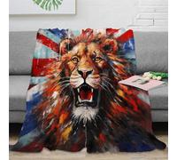 Lion Sherpa Blanket British Flag Print Fleece Throw Blanket for Sofa Bed Couch Adult 3D Fuzzy Blanket Gift Plush Blanket Room Decor 50x60inch(127x152cm)