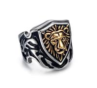 Lion Shield Ring for Men Classic Lion Head Ring Punk Shield Animal Jewellery for Men, Stainless Steel, No Gemstone
