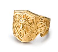 Lion Shield Ring for Men Classic Lion Head Ring Punk Shield Animal Jewellery for Men, Stainless Steel, No Gemstone