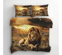 Lion Single Duvet Cover Set - African Prairie Bedding & Bedroom Decor, Super Soft Microfiber Quilt Cover and 1 Pillowcases, with Zip, Reversible Design P&A1K6