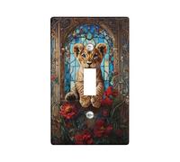 Lion Single Light Switch Cover Plate, Artistic Nature Stained Glass Flowers None Brown Plastic Standard Size Decorative Wall Plates for New Apartment Home Bedroom Office Decor (Single)
