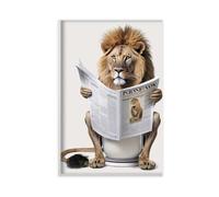 Lion Sitting on The Toilet Reading A Newspaper, Funny Bathroom Humor, Wall Decor, Funny Animal Print, Home S, Ai Prints-1