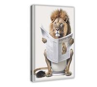 Lion Sitting on The Toilet Reading A Newspaper, Funny Bathroom Humor, Wall Decor, Funny Animal Print, Home S, Ai Prints-1