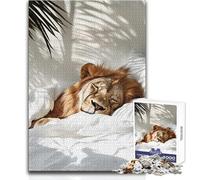 Lion Sleeping in Bed Adult Jigsaw Puzzles1000 Pieces Brain Challenge Learning Game Thoughtful Surprise for Celebrations Size 38x52cm