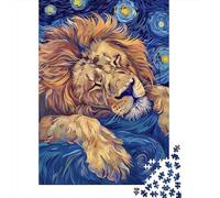 Lion Sleeping in Starry Night Style Adult Puzzle 1000 Pieces, Animal Image Jigsaw, Thoughtful Gift for Big Cat Lovers, 70x50cm/1000pcs