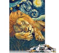 Lion Sleeping Under Starry Night Sky Puzzle Customizable Pictures 100% Recycled Cardboard Jigsaw Puzzle for Adults Teen Unique Gift 500pcs (52x38cm)