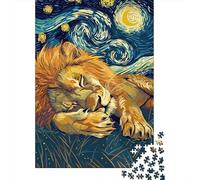 Lion Sleeping Under Starry Night Sky Puzzle Game 1000 Pieces, Lion Themed Animal Jigsaw, Gift for Adults And Families, 38x26cm/1000pcs