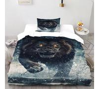 Lion Snow Bedding Set Theme Bedspread Animal Theme Wildlife Duvet Cover Set Microfiber Comforter Cover Suitable for Family,couple,children Pillowcase Single(135x200cm)
