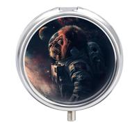 Lion Space Planet Pill Case Box with 3 Compartment Medicine Vitamin Organizer for Purse Pocket 5x5cm