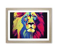 Lion Splash Vol.2 Abstract Framed Print | A4 Oak Framed Wall Art | Ready to Hang | Abstract Animal Picture | Living Room Bedroom Lounge Office