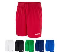 LION SPORTSWEAR Men's Football Shorts - Multi-Sport PE Teamwear - Unisex Kids & Adults Sizes - Breathable Athletic Fit | Red - L