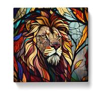Lion Stained Glass Effect Canvas Print | Gallery Wrapped 30mm Frame Wall Art | 20x20 inches | Ready to Hang | Modern Animals Picture | Living Room Bedroom Lounge Office