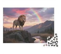 Lion Standing Mountain 1000 Piece Adults & Family Jigsaw Puzzle Lion Stands on Cliff Under Rainbow Sky Premium Sturdy Vibrant Challenging 70x50cm/1000pcs