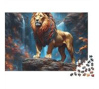 Lion Standing Rock 1,000 Piece Jigsaw Puzzle for Adults Majestic Lion Standing High on Rocky Peak Premium Sturdy Challenging Stress Relief Family Game 38x26cm/1000pcs