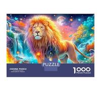 Lion Stands in Stream with Fire And Moon 1000-Piece Jigsaw Puzzle The Lion Family Puzzle Game for All Ages 38x26cm/1000pcs