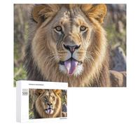 Lion Sticks Out Tongue Jigsaw Puzzle 500 PCS Challenging Fun Puzzles Wooden Jigsaw Puzzles for Adults Families