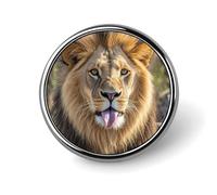 Lion Sticks Out Tongue Metal Lapel Pin, Lightweight, Durable, Fashionable Round Badge for Shirts, T-Shirts, Jackets, Lion Sticks out Tongue, Circular