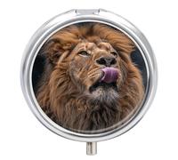 Lion Sticks Out Tongue Pill Box Case 3 Compartment Travel Medicine Pill Organizer 3x A Day Portable Vitamin Organizer with Mirror Small Pillbox for Purse & Pocket Cute Daily Medicine Container Metal V