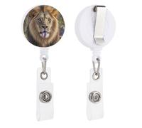 Lion Sticks Out Tongue Retractable Badge Reel - Personalized ID Name Badge Holder with Lanyard Cute Badges Reel Holder Round Nurse Doctor Name Tag Badges Clip for Work