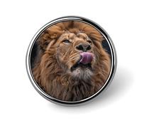 Lion Sticks Out Tongue Round Badge Cute Enamel Lapel Pin Brooches Button Pin Personalized Clothing Decoration Unisex Badge Holder Hats Bags Shirts Decor