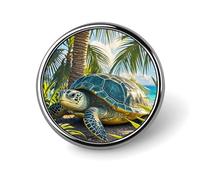 Lion Sticks Out Tongue Round Lapel Pin Brooch Badge Cute Tie Tack Pin for Hats, Clothing, Bags Unique Fashion Accessories Gift for Men & Women, Big turtle and palm trees, Circular