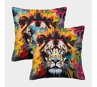 Lion Street Art-vibrant Urban Graffiti Style Pillow Covers 2 Pack Cozy Pillowcase Available All Seasons Cushion Case Polyester Decor for Couch Livingroom 40x40cm