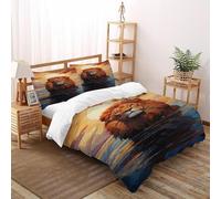 Lion Sun Bedding Set Digital Printe Animal Themes Wildlife Duvet Cover Set 3 Pieces Chic Breathable Quilt Cover Universal for All Seasons with Pillowcase Super King（260x220cm）