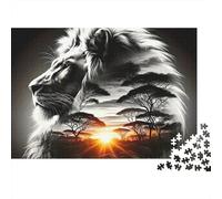Lion Sunset Landscape 1000 Pieces Recycled Cardboard Puzzle for Rainy Day Indoor Activity Family Game Night Senior Citizens Senior Centre Activity Gift 52x38cm/1000pcs