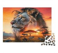 Lion Sunset Safari 1000 Pc Sturdy Cardboard Classic Jigsaw Puzzle for Adults, Impossible Hard Challenge, Decompression, Ultimate Relaxation Gift 52x38cm/1000pcs