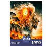 Lion Sunset Savanna 1000pc Premium Jigsaw Puzzle Wild Majestic Power Jigsaw Puzzle Bundle Sturdy Cardboard DIY Family Game Beautiful Decor Adults Kids Enthusiasts 52x38cm/1000pcs