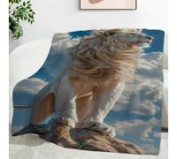 Lion Throw Blanket Clouds Double Blanket 3D Print Super Soft Flannel and Warm Fluffy Fleece Lightweight Throws for Bed and Sofa 150x200cm