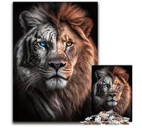Lion Tiger Portrait 1000Pc Adults Jigsaw Puzzle Wooden Jigsaw Puzzles for Adults Interactive Family Game, Brain Challenge, Educational Toy 50x75CM/19.68x29.52inch