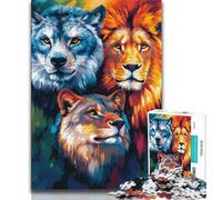 Lion Tiger Wolf Jigsaw Puzzles for Adults 1000 Jigsaws,Family Game Stress Reliever Difficult Challenge Secret Santa Gifts 38x52cm