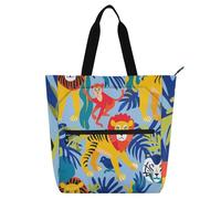 Lion Tigers Monkey Books Tote Bags for Kids Students Adults, Gothic Lightweight Library Book Tote Bag Shoulder Bag with Pockets for School Work Travel Rainbow school supplies
