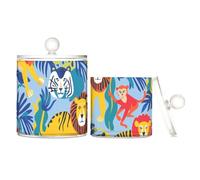 Lion Tigers Monkey Clear Plastic storage containers with lid Bathroom Essentials Decorative small storage bins for Cotton Swabs,Cotton Pads,Floss Picks,Paper Clips,s 2 Pack