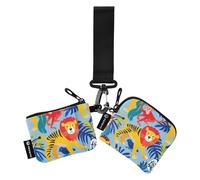Lion Tigers Monkey Dual Wristlet Wallets for Women Small Portable Card Wallet Money Organizer with Keychain for Women 2 Pcs de credito para Hombre