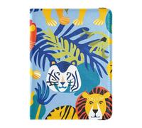 Lion Tigers Monkey Leather Passport Cover with RFID Blocking Travel Passport Wallet Waterproof