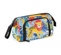 Lion Tigers Monkey Pencil Bag Large Capacity Compartment Pencil Case Portable for Teen Middle School