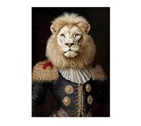 Lion Tudor Animals Poster, Funny Pets Wall Art Prints, Historical Animal Portraits, Living Room Home Decor, A2 (Print Only) - 59.4x42cm