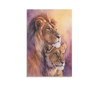 Lion Two Animal Couple Intimate Lion Poster Print Canvas Wall Art Pictures Decor for Bedroom Bathroom Living Room Office Home Wall Decor 12x18inch(30x45cm)