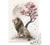 Lion Under A Cherry Blossom Tree Puzzle for Adults 1000 Pieces, Lion Themed Jigsaw Puzzle, Gift for Quiet Evenings, 70x50cm/1000pcs