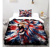 Lion Union Jack Bedding Set Theme Bedspread Animal Theme Wildlife Duvet Cover Set Chic Breathable Quilt Cover Universal for All Seasons Pillowcase Single（135x200cm）