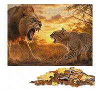 Lion versus Cat Roaring Face-Off Jigsaw Puzzle for Adults, 1000 Pieces | Screen-free family activity: indoor weekend activity on quiet evenings.